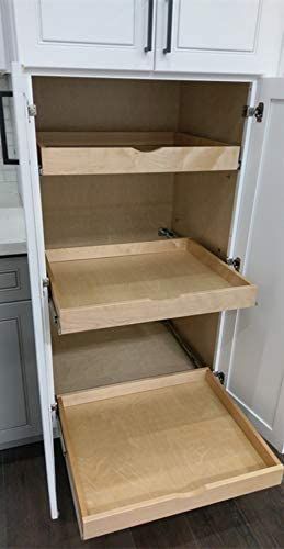 Cabinet Organization Diy, Diy Pantry Shelves, Slide Out Pantry, Roll Out Shelves, Cabinet Slides, Slide Out Shelves, Desain Furnitur Modern, Pull Out Shelves, Diy Drawers