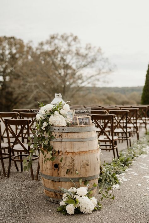 Wedding Ideas Winery, Wine Barrel Alter Wedding, Winery Theme Wedding, Wine Barrel Wedding Ceremony Altars, Winery Wedding Fall, Wedding At Winery, Winery Wedding Decor, Winery Wedding Ideas, Winery Wedding Decorations