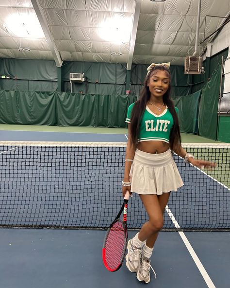 Tennis Court Cutie 🎾👟 W/ @bmoregirly Social Club Tennis Black Women, Tennis Outfit Black Women, Country Vs Country Club Outfits, Tennis Skirt Outfit Black Women, Tennis Outfit Ideas, Tennis Skirt Outfit Black, Girly Hobbies, Country Club Outfit, Tennis Photos