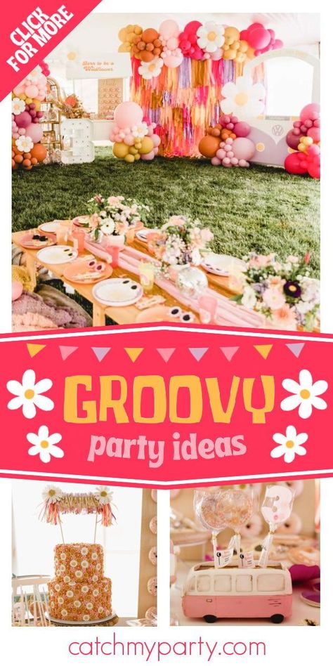 Kids Picnic Parties, Retro Birthday Party, Flower Power Party, Groovy Birthday Party, Hippie Birthday Party, Retro Birthday Parties, Groovy Birthday, Hippie Birthday, Girl Bday Party