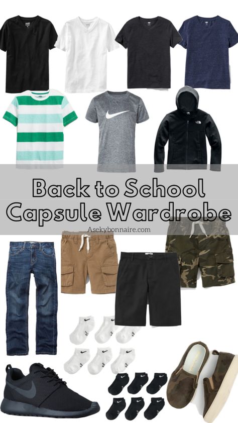 Boys Capsule Wardrobe Back To School, 6th Grade Boy Outfits, Teen Boy Outfits 2023, Teen Boy Style Outfits, Middle School Boy Outfits, Teen Boys Outfit Ideas, Middle School Boys Outfits, Boys Capsule Wardrobe, Boys Back To School Outfits