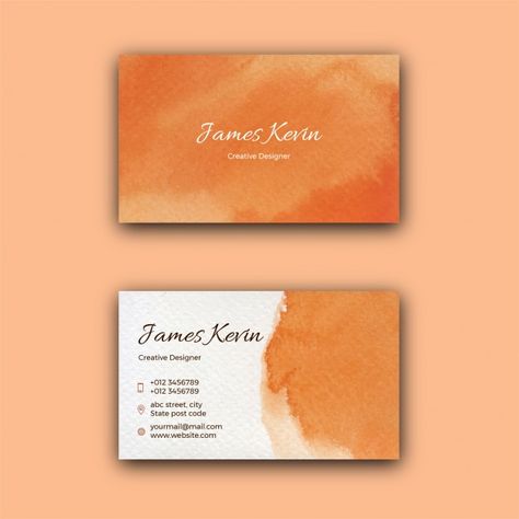 Orange Business Card, Watercolor Business, Spa Branding, Watercolor Business Cards, Elegant Wedding Invitation Card, Pink Business Card, Bookstore Cafe, Orange Watercolor, Watercolour Texture Background