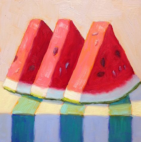 Pat Doherty | OIL | Watermelon Watermelon Oil Painting, Watermelon Oil Pastel, Food Oil Pastel Drawing, Watermelon Painting Acrylics, Watermelon Painting, Vegetable Painting, Food Art Painting, Watermelon Art, Oil Pastel Art