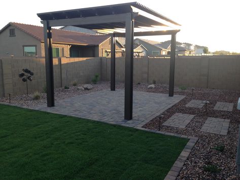 Large Rectangle Backyard Ideas, Detached Patio, Arizona Backyard Landscaping, Grass Backyard, Artificial Grass Backyard, Turf Backyard, Paver Ideas, Arizona Backyard, Pavers Backyard