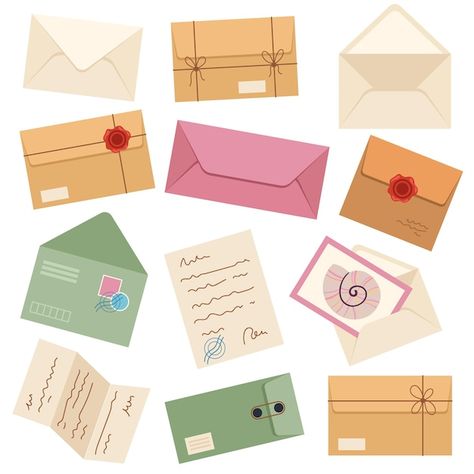 Letter Mail Design, Mail Letter Design, Envelop Illustration, Letter Envelope Design Ideas, Letter Illustration Envelope, Cute Envelope Drawings, Mail Drawing, Envelope Doodle, Envelope Design Ideas