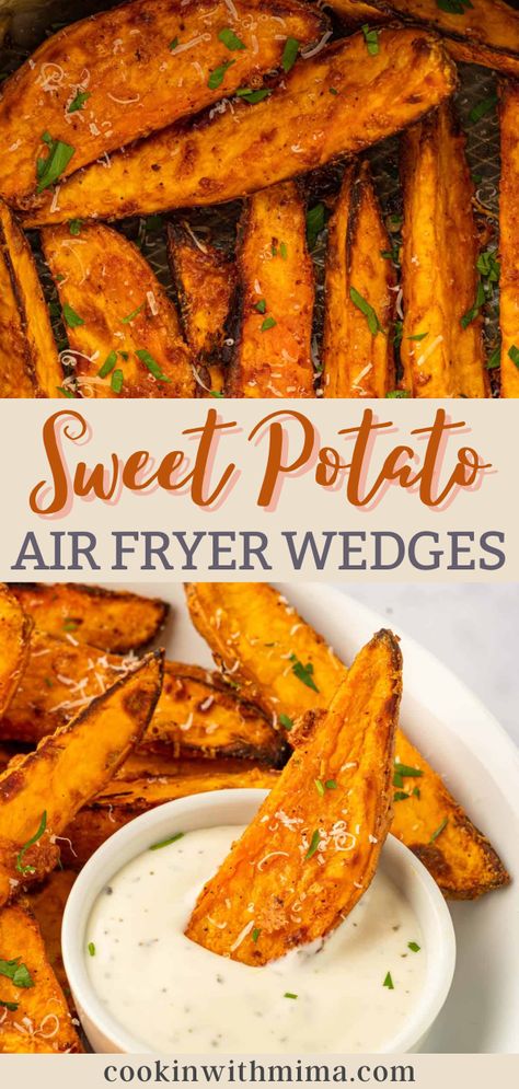 These Sweet Potato Air Fryer Wedges are perfectly seasoned and absolutely delicious! Making this entire recipe takes just about 30 minutes and the flavor is mind-blowing. You’ll love every single bite. Serve these sweet potato wedges as a delicious side to any meal or as a snack on their own! Air Fryer Sweet Potato Wedges, Crispy Sweet Potato Wedges, Hosting Recipes, Freeze Sweet Potatoes, Potato Wedges Recipe, Wedges Recipe, Crispy Sweet Potato, Sweet Potato Wedges, Cooking Sweet Potatoes