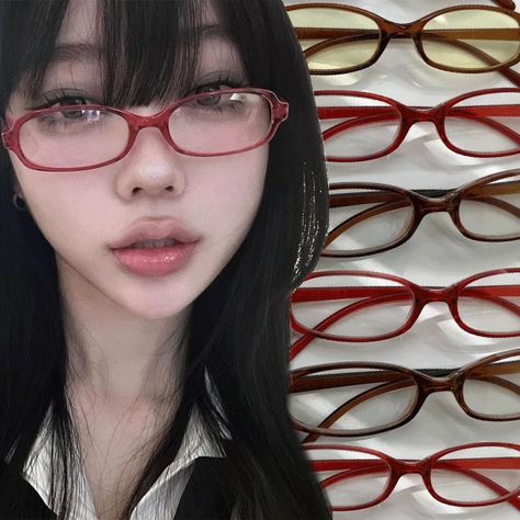 Y2K Women Retro Oval Square Glasses Red Green Frame Glass Eyewear Decorative Computer Anti-blue Specs Frames Women, Y2k Glasses, Glasses Inspiration, Y2k Makeup, Fake Glasses, Nerd Glasses, Y2k Women, Glasses Makeup, Cute Glasses