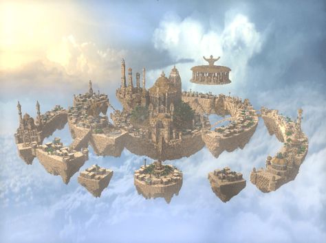 Minecraft Sky Kingdom, Minecraft Floating Island Castle, Floating Island Minecraft Build, Sky Village Minecraft, Floating City Minecraft, Floating Minecraft Builds, Minecraft Sky Island Ideas, Sky Island Minecraft, Minecraft Floating Base