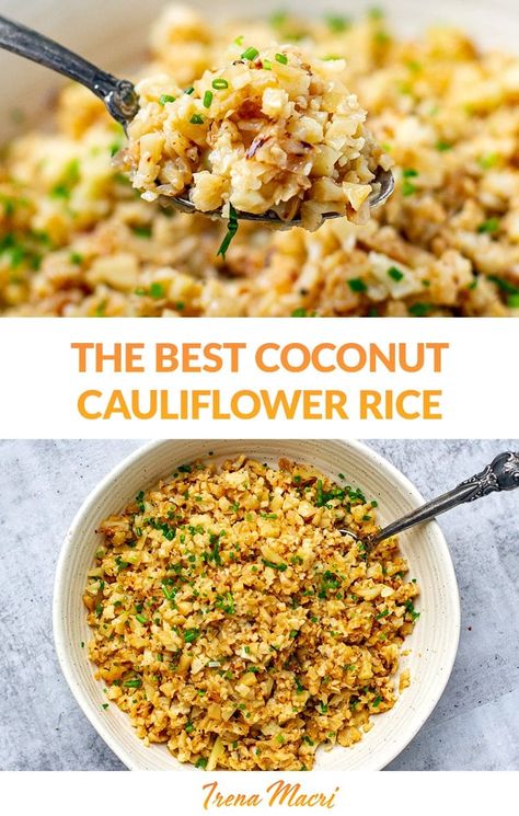 The BEST Coconut Cauliflower Rice Aip Cauliflower Rice, Best Cauliflower Rice Recipe, Riced Califlower Recipes, Aip Sides, Making Cauliflower Rice, Coconut Cauliflower Rice, Coconut Cauliflower, Cauliflower Recipes Healthy, Paleo Vegetables