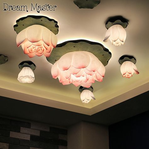 Aliexpress.com : Buy Originality new Chinese style lotus ceiling lamp living room bedroom dining room balcony artistic decoration lotus round lamp from Reliable ceiling lamp suppliers on Dipper lighting Store Lotus Room Decor, Flower Ceiling Lamp, Lotus Interior Design, Lotus Decoration Ideas, Lotus Bedroom, Stock Poses, Hall Partition, Dining Room Ceiling Fan, Lotus House