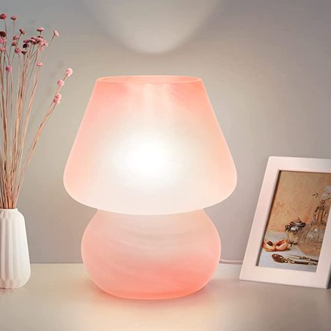 ONEWISH Mushroom Lamp Small Vintage Table Lamp for Bedroom Nightstand, Bedside Lamp Translucent Glass Stepless Dimmable, Murano Aesthetic Home Decor for Living Room Kitchen Mother's Day Gift(Black) - - Amazon.com Small Nightstand Lamps, Glass Bedside Lamps, Lamp Cute, Room Wishlist, Cute Table, Pink Lamp, Small Nightstand, Mushroom Table Lamp, Mushroom Table