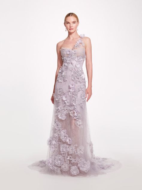 Marchesa Couture, Marchesa Fashion, Marchesa Gowns, Marchesa Spring, Flare Gown, Illusion Tulle, Floral Wedding Dress, Fit And Flare Skirt, Tulle Gown