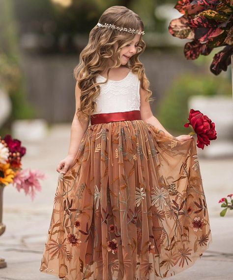 Orange Flower Girl Dress, Orange Flower Girl, Fall Flower Girl, Fall Flower Girl Dresses, Flower Wreath Hair, Boho Style Wedding Dress, Sleeveless Flower Girl Dresses, Girls Fall Dresses, Long Flower Girl Dresses