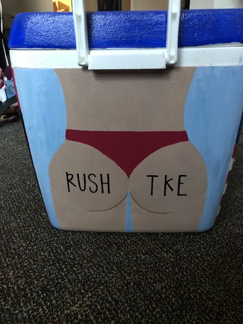 Cooler Designs Fraternity, Fraternity Canvas Painting, Cooler Painting Sorority, Tke Formal Cooler, Masters Frat Cooler, Frat Coolers Corner, Fraternity Banner Ideas Design, Fraternity Pong Table, Tke Fraternity Coolers