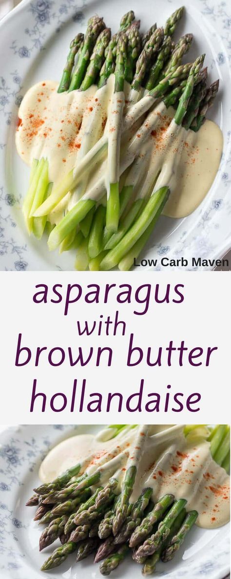 An easy asparagus side dish recipe with tender asparagus and a blender Hollandaise sauce. It's the perfect vegetable side for low carb diets. This recipe is also vegetarian, gluten free and paleo! Asparagus Side Dish Recipes, Asparagus With Hollandaise Sauce, Asparagus With Hollandaise, Butter Asparagus, Blender Hollandaise Sauce, Asparagus Side, Tender Asparagus, Asparagus Side Dish, Blender Hollandaise