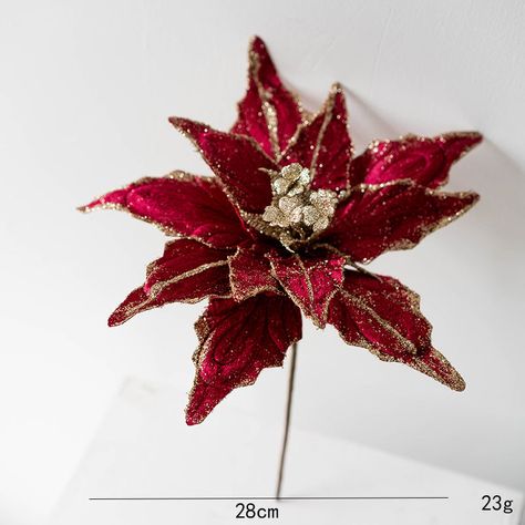 Bulk 11"  Large Christmas 1970S Glitter Poinsettia Artificial Flowers for Christmas Tree New Year Ornaments Wholesale Flowers For Christmas Tree, Flowers For Christmas, Champagne Christmas Tree, New Year Ornaments, Christmas Flower Decorations, Flannel Flower, Tree Wreath, Artificial Flowers Wedding, Glitter Flowers