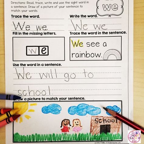 Sight Words - Trace the word, write the word, fill in the blank, find and highlight word, write the word in a sentence, draw a picture to match your sentence Sentences Anchor Chart, Sentence Anchor Chart, Sentences Kindergarten, Phonemic Awareness Kindergarten, Tone And Mood, Reading Games For Kids, Writing Center Kindergarten, Literacy Centres, Word Ideas