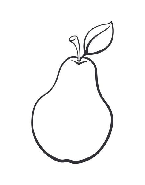 Outline doodle of pear with stem Pear Template Free Printable, Pear Drawing Simple, Pear Coloring Page, Pear Doodle, Green Colour Images, Pear Drawing, Short Stories For Kids, Pear Trees, Small Drawings