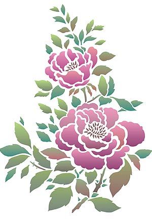 Rose Stencils, Flower Motif Design, Wide Legged Trousers, Rose Stencil, Rosé Theme, Diy Rose, China Rose, Fabric Paint Designs, Flower Stencil