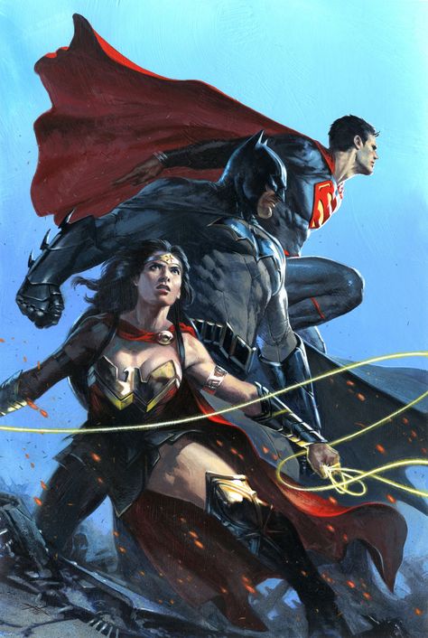 FANART: The Trinity by Gabriele Dell'otto - Imgur Art Dc Comics, Superman And Wonder Woman, Dc Trinity, Martian Manhunter, Univers Dc, Pahlawan Marvel, Superman Wonder Woman, Arte Dc Comics, Batman Beyond