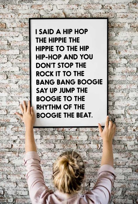 Free Printable Rapper's Delight lyrics wall art. Easy printing with 5 size ratio available. Rappers Delight Poster. I said a Hip Hop. Old School Printable. Hip Hop Song. #freeprintable #homedecor #wallart #music #hiphop #rappersdelight #fundecor #poster #lovelyplanner Free Printable Wall Art Quotes, Rappers Delight, Rapper Delight, Lyrics Wall Art, Wall Art Easy, Hip Hop Print, Printable Wall Art Quotes, Hip Hop Poster, Free Wall Art