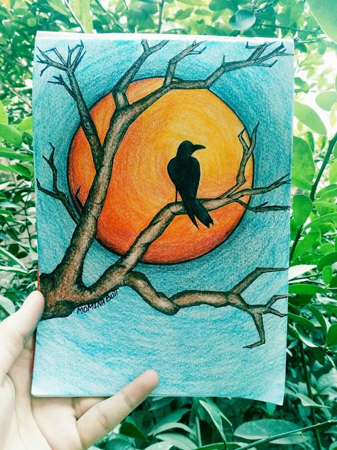 Pencil colors drawing  Sunset ,hope,tree Pencil Colours Art Drawings, Colored Pencil Artwork Ideas, Quotes Illustration, Oil Pastel Drawings Easy, Color Pencil Sketch, Crayon Drawings, Bird Drawing, Easy Love Drawings, Colored Pencil Artwork