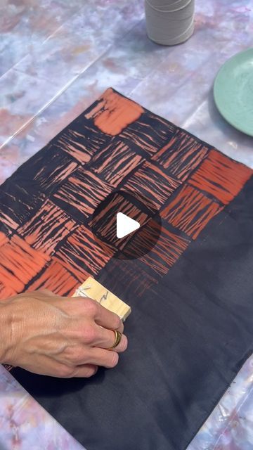 Ashley Owens on Instagram: "One more bleach dyeing tutorial!! And this one was a little more special because it reminds me of my weaving roots. Here’s how to achieve this woven pattern:

1) Take a small block of wood and wrap your string around it in a haphazard way to create crisscrosses for a more intricate pattern or evenly across for a more even pattern. Tie the two ends together along the back of the block. 

2) Make a 1:1 ratio of water and bleach and put it in a shallow plate.

3) Tap the block in the bleach mix just enough to get the string all covered in the bleach. Have a junk towel next to you so you can tap the block onto it and get off any excess bleach. I did not do this which resulted in the thicker bleached areas so learn from my mistake! 

4) Every time you stamp, make sur Bleach Clothing Art, Bleach Printing, Bleached Clothing, Bleach Stamping, Rust Dyeing, Tie Dye Bleach, Recycling Clothes, Bleaching Clothes, Bleach Dye Shirts