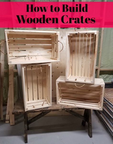 How To Build Wooden Crates, How To Build A Wooden Box Storage, Diy Crates From Pallets How To Make, Diy Wooden Crates How To Build, How To Build A Wooden Crate, Pallet Crates Diy Wood Boxes, How To Make Wood Crates, Wood Storage Box Diy, How To Make Crates Out Of Pallets