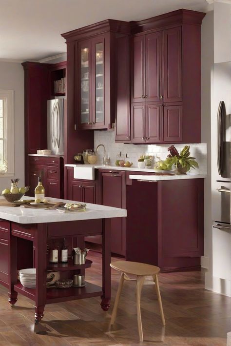 Kitchen cabinet refinishing, kitchen renovation services, kitchen remodel ideas, custom kitchen cabinets Wine Colored Kitchen Cabinets, Agreeable Gray Walls, Alabaster Cabinets, Maroon Kitchen, Color Kitchen Cabinets, Burgundy Kitchen, Kitchen Cabinet Paint, Stylish Kitchen Design, Paint Guide