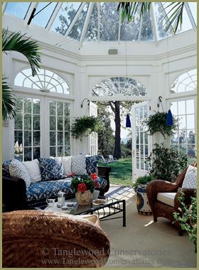 This is the interior of the Classic Conservatory that is shown on P. 6 of the Conservatory Photo Gallery on our website. The doors open out onto a sumptuous green shaded by the antique oak. The river is seen off in the distance below Conservatory Interior, Asma Kat, Conservatory Design, Sunroom Designs, Lots Of Windows, Enchanted Home, Glass Roof, Glass House, Outdoor Rooms