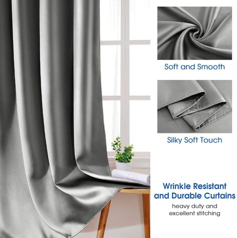 Amazon.com: HOMEIDEAS 2 Panels Silver Grey Faux Silk Curtains Gray Blackout Curtains for Bedroom 52 X 108 Inch Room Darkening Satin Drapes/Curtains, Thermal Insulated Blackout Window Curtains for Living Room : Home & Kitchen Satin Curtains, Faux Silk Curtains, Silver Curtains, Grey Blackout Curtains, Grommet Panels, Silk Curtains, Curtains For Bedroom, Silk Satin Fabric, Grey Curtains