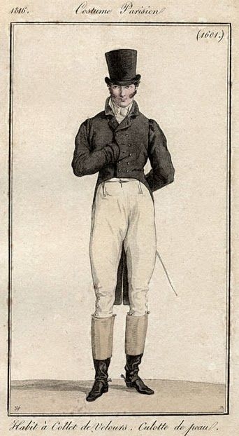 Regency Fashion Plate. Costume Parisien 1816 Regency Mens Fashion, Regency Men, 19th Century Men, Regency Era Fashion, Regency Period, Mens Fashion Illustration, 1800s Fashion, Regency Fashion, 19th Century Fashion