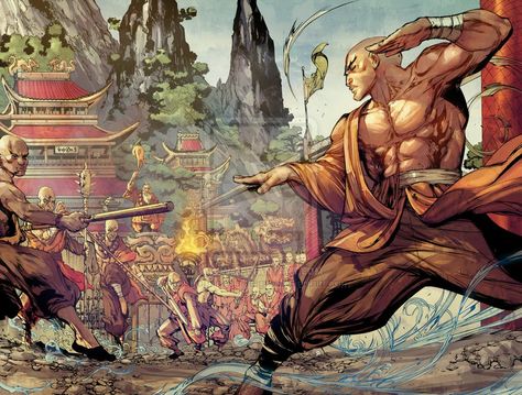 Shaolin Monk Art, Bald Characters, Samurai Stance, Interesting Illustration, Ninja Assassin, Shaolin Monks, Kung Fu Martial Arts, Shaolin Kung Fu, Martial Arts Styles