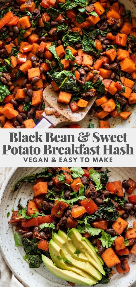 Nourishing and filling, this Black Bean and Sweet Potato Breakfast Hash is smoky and lightly sweet with all the perfect savory breakfast notes you need to start your day. Black Bean Breakfast, Tofu Bacon, Bean Breakfast, Black Bean And Sweet Potato, Breakfast Beans, Bean And Sweet Potato, Sweet Potato Breakfast Hash, Vegan Brunch Recipes, Sweet Potato And Black Bean