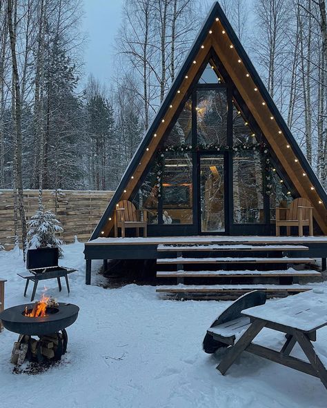 Winter Chalet, Garden Escape, A Cabin In The Woods, Cabin Aesthetic, Winter Cabin, A Frame Cabin, Winter Getaway, A Frame House, A Cabin