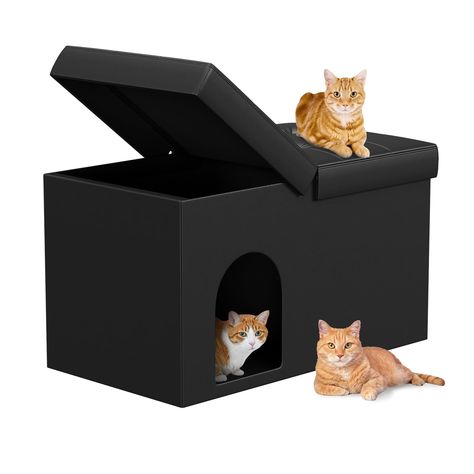 PRICES MAY VARY. 【Extra Large Space Inside】The large cat litter box enclosure is suitable for most cat litter box and has extra space for cat accessories such as litter bags and scoops 【Easy to Clean】The top of this litter box furniture is foldable, lift desgin lid without the need of removing the entire cover for cleaning. Cat litter box enclosure is made of easy-to-clean leather. 【Multifunctional Cat Litter Box Furniture】It hides cat litter boxes to contain all lingering stink and also works g Apartment Litter Box Ideas, Hiding Litter Box Ideas, Cat Litter Box Ideas Hidden, Litter Box Ideas, Hiding Cat Litter Box, Cat Litter Box Enclosure, Litter Box Enclosure, Bench Storage, Litter Box Furniture