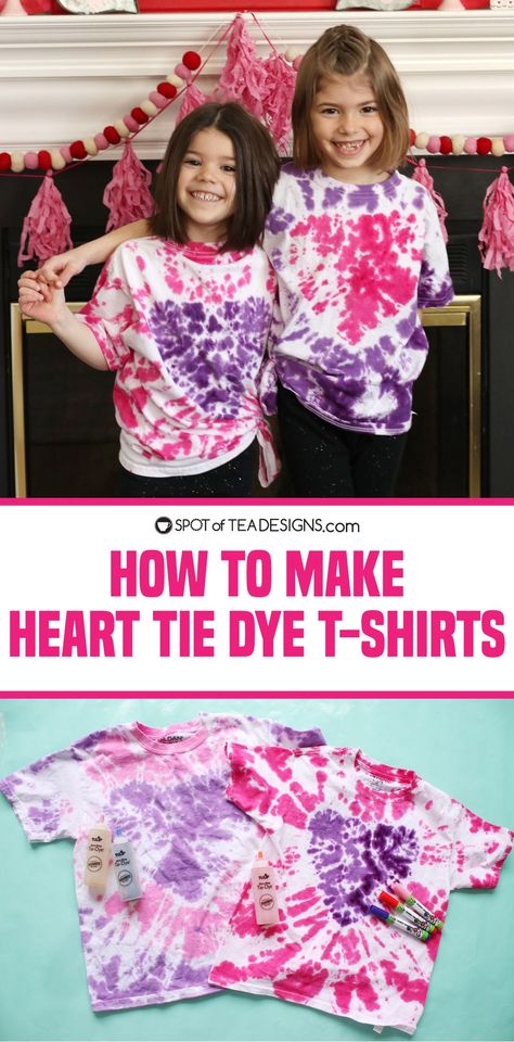 Heart Tie Dye Shirt Tutorials, Heart Tye Dye Shirt Diy How To, Tie Dye Patterns Heart, Heart Tie Dye Shirt, Tulip Tie Dye, Heart Tie Dye, Messy Crafts, Tie Dye Heart, Shirt Tutorial