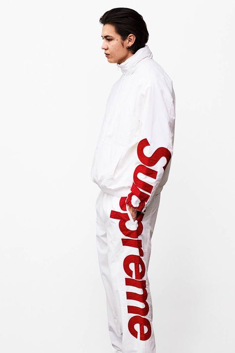 Supreme Tracksuit, Supreme Clothing Menswear, Sean Pablo, Supreme Clothing, Apparel Design Inspiration, Sweat Suit, Men Street Fashion, Suit Design, Satin Jackets