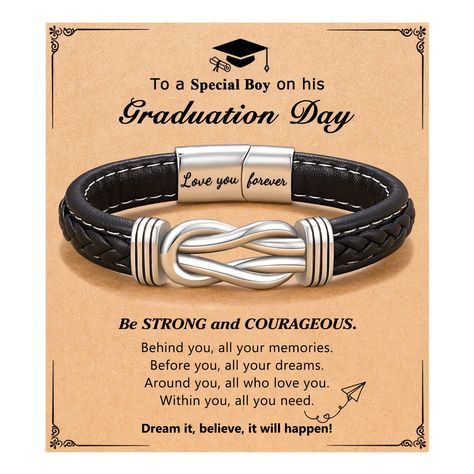 PRICES MAY VARY. 【Graduation Bracelet】Happy Graduation Day! The knot bracelet represents forever linked together. He will have your love and support as always. Dream it, believe it, and achieve it! 【Graduation Gifts For Him】To a special boy on his graduation day. This will be a meaningful graduation gift cherished by the person you love forever. Suitable for your son, grandson, nephew and teen boys. 【Material】Our bracelet wristband is a beautiful stainless steel bracelet with a leather strap. So Meaningful Graduation Gifts, Boys Teenage, Happy Graduation Day, School Christmas Gifts, High School Graduation Pictures, Graduation Gifts For Boys, Boy Graduation, Graduation Bracelet, Bracelet Easy