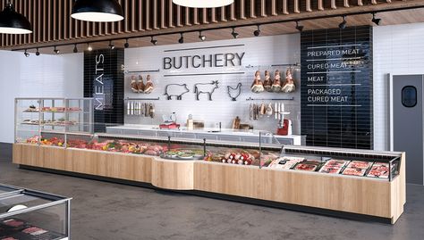 Butcher Store, Supermarket Design Interior, Carnicerias Ideas, Meat Store, Chicken Shop, Grocery Store Design, Meat Shop, Supermarket Design, C Design