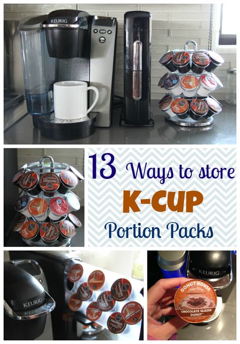 Here are clever ways to store your Keurig K-Cup Portion Packs from upcycled cake pans to drawers under the coffee maker. Keurig Storage Ideas, K Cup Storage Ideas Diy, K Cup Storage Ideas, Kcup Storage, Cups Storage, Keurig Pods, K Cup Storage, Keurig Coffee Pods, Cup Diy