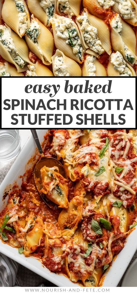 Jumbo Shell Recipes, Spinach And Ricotta Stuffed Shells, Ricotta Stuffed Shells, Shell Pasta Recipes, Spinach Stuffed Shells, Stuffed Shells Ricotta, Jumbo Pasta Shells, Spinach And Ricotta, Filled Pasta