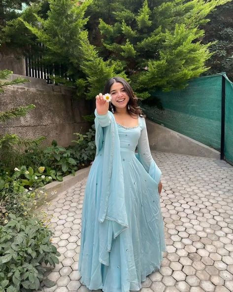 ✨️Tu Mil Gaya✨️ Introducing the Niya Sky Blue Georgette Embroidery Anarkali Suit Set. This stunning ensemble blends timeless elegance with contemporary charm. Shop now at www.trinaari.in and use code FIRST05 for 5% off on your first order. Don't miss out! Product Name: Niya Sky Blue Georgette Embroidery Anarkali Suit Set To shop now visit our website www.trinaari.in #SundarNaariWithTrinaari #reelsinstagram #reels #instagram #anarkali #anarkalisuits #wedding #weddingdress #indian #indianwe... Poses On Sharara Suit, Sharara Pose Ideas, Scratch Outfit Ideas, Blue Anarkali Dress, Informal Clothes, Georgette Dresses, Embroidery Anarkali, Flared Anarkali, Anarkali Designs