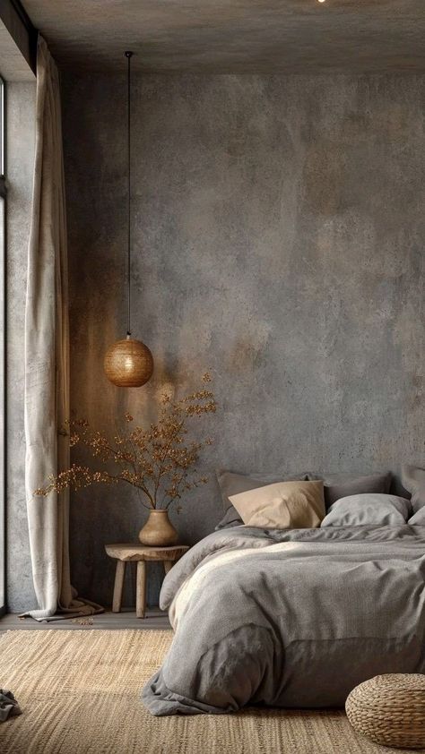 Limewash Walls, Modern Bedroom Ideas, Wabi Sabi Interior, Cabin Bedroom, Washing Walls, Sleek Furniture, Living Modern, Painted Designs, Simple Bed