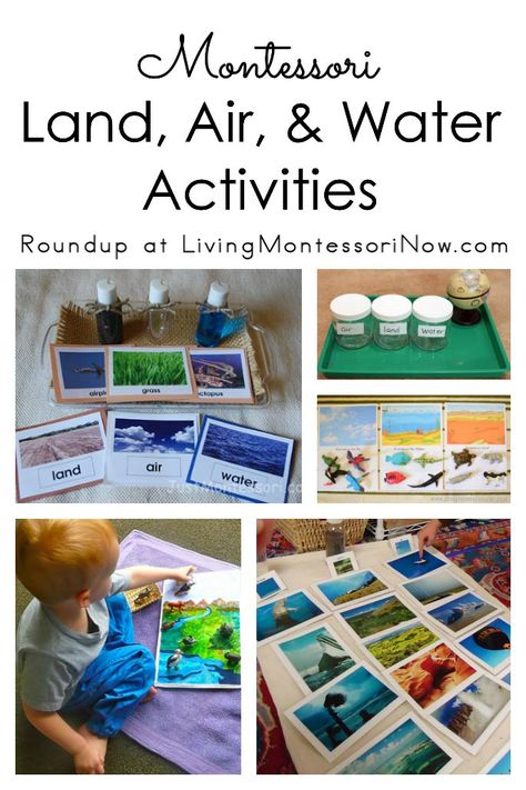 Land Air Water Preschool Craft, Land Air Water Free Printables, Montessori Water Activities, Water Activities For Preschoolers, Water Study, Montessori Shelf, Montessori Science, Montessori Geography, Transportation Activities