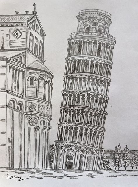 Historical Places Drawing, Historical Monuments Drawing, Pisa Tower Drawing, Leaning Tower Of Pisa Drawing, Pisa Sketch, Italy Pisa, Dandelion Paperweight, Pencil Drawings Of Flowers, Architecture Drawing Plan