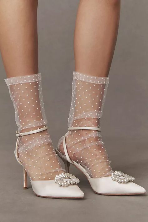 Sara Brosious Becky Bridal Socks | Anthropologie Bridal Socks, 2025 Inspiration, Closed Toe Wedding Shoes, Special Shoes, Red Bottom Heels, Bride Ideas, Wedding Socks, Unique Socks, Wedding Shoes Lace