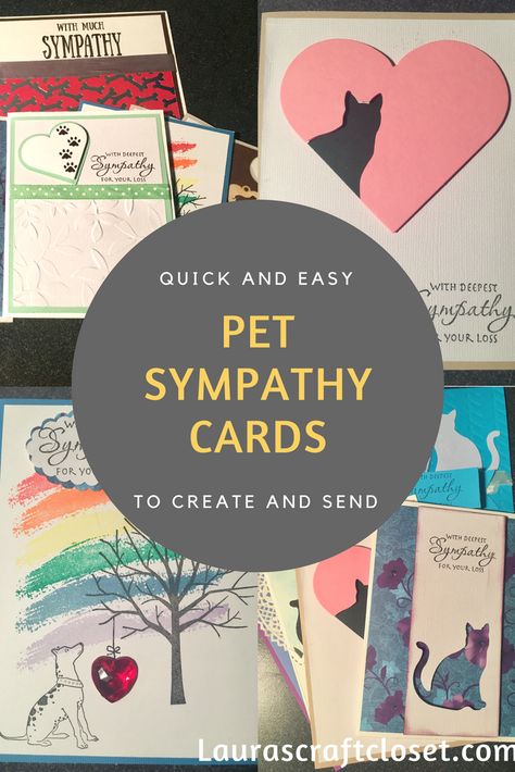 I create and send Pet Sympathy Cards to let friends know I am sad for their loss and am here for them. Connecting and taking care of each other during our times of loss are some of the most important things I think we can do. Some of the featured stamp sets include Sheltering Tree (SU) and the Cat Punch (SU). www.laurascraftcloset.com Sympathy Dog Cards, Cat Sympathy Cards Handmade, Sympathy Card For Pet Loss, Stampin Up Sympathy Cards For Dogs Loss Of Pet, Loss Of Pet Dog Sympathy Cards Diy, Animal Sympathy Cards, Diy Pet Sympathy Cards, Loss Of Pet Dog Sympathy Cards Handmade, Cat Sympathy Card Loss Of Pet