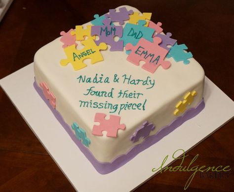 Puzzle Adoption Party, Missing Piece Adoption Party, Adoption Party Decorations, Adoption Decorations, Adoption Cake Ideas, Adoption Party Ideas, Adoption Cake, Adoption Finalization, Puzzle Cake