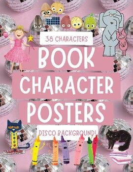 Disco background classroom library book character posters.Perfect to add to your classroom library to make the book characters come to life.Let me know if you would like any additional characters added. Preschool Library Decor, Library Door Sign, Library Window Decorations, Library Door Decor, Library Circulation Desk Decorations, Elementary School Library Decor, Halloween Library Decor, Library Window Displays, Library Decorating Ideas Elementary